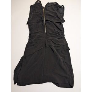 IRO Sam Black Silk Blend Ruffle Ruched Sleeveless Mini Dress Size 2 Exposed Zip